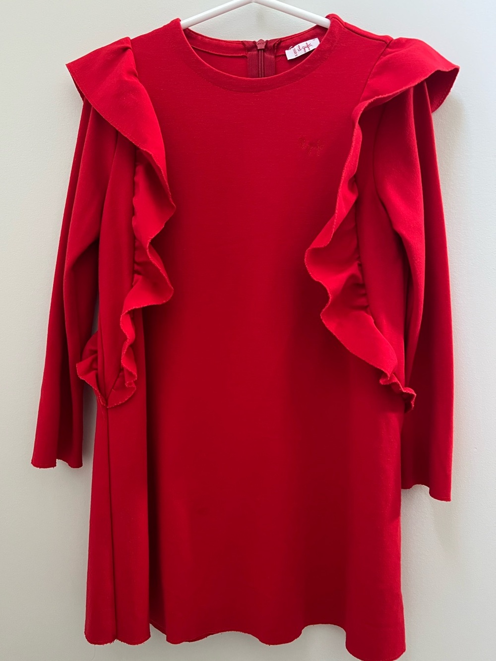 Il Gufo Red Ruffle-Trim Long Sleeve Dress